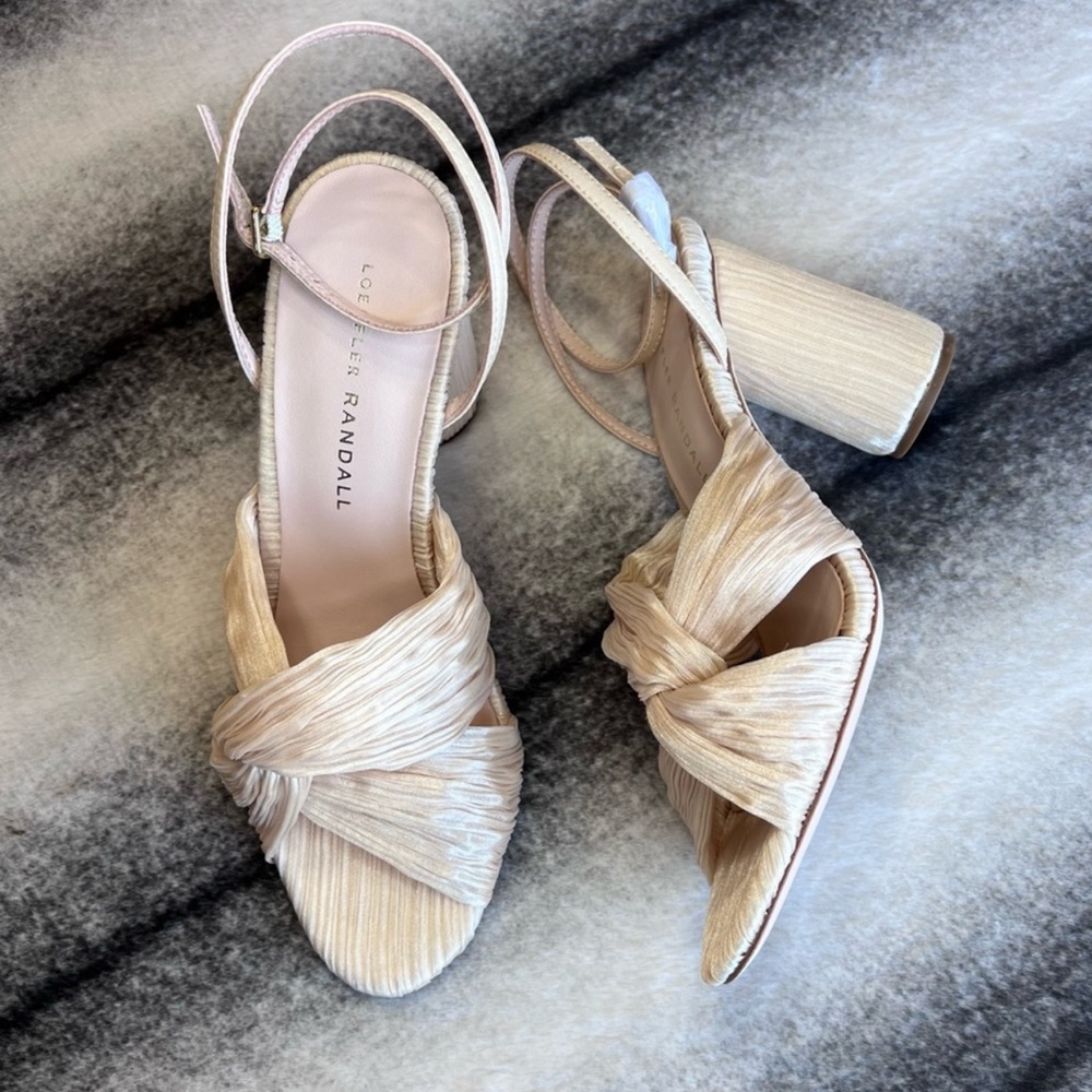 Loeffler Randall Reed Almond Pleated Fabric Sandal Heels